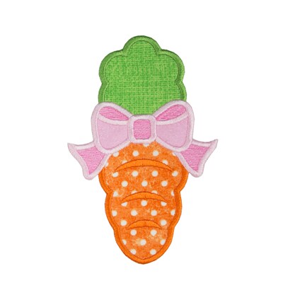 Carrot with Polka Dots and Pink Bow Sew or Iron on Embroidered Patch - image1